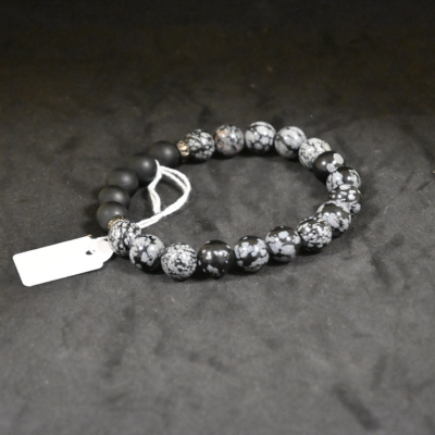 Bracelet Onyx Obsidienne Mouchetté 20cm homme