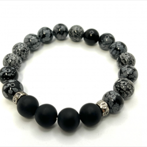 Bracelet Onyx Obsidienne Mouchetté 20cm homme