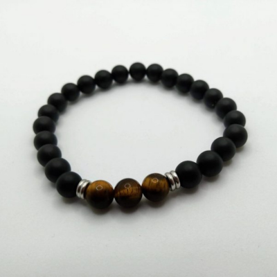 Bracelet Onyx dépoli, oeil tigre 22 cm/8mm