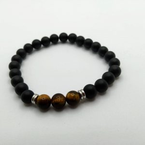 Bracelet Onyx dépoli, oeil tigre 22 cm/8mm